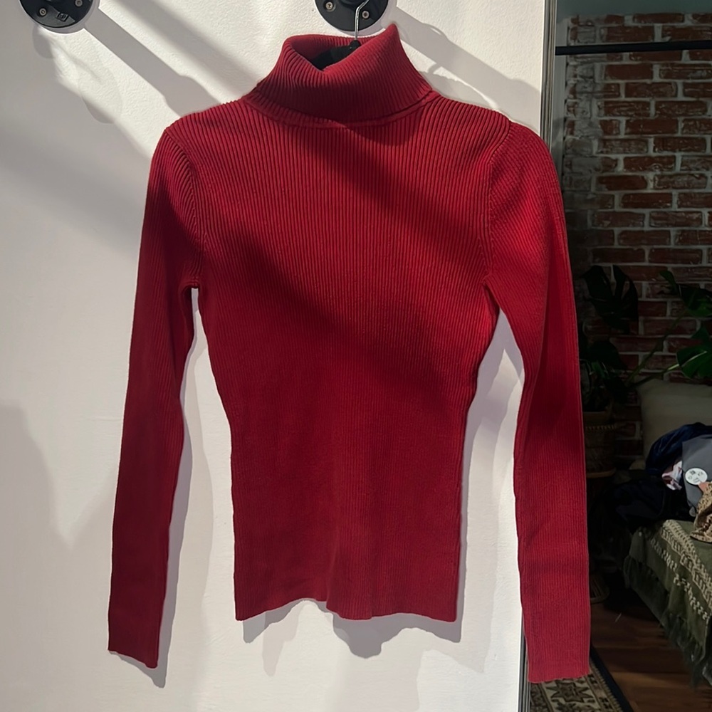 2 for $40  Ribbed turtleneck hip length in Red with long collar / neck​
